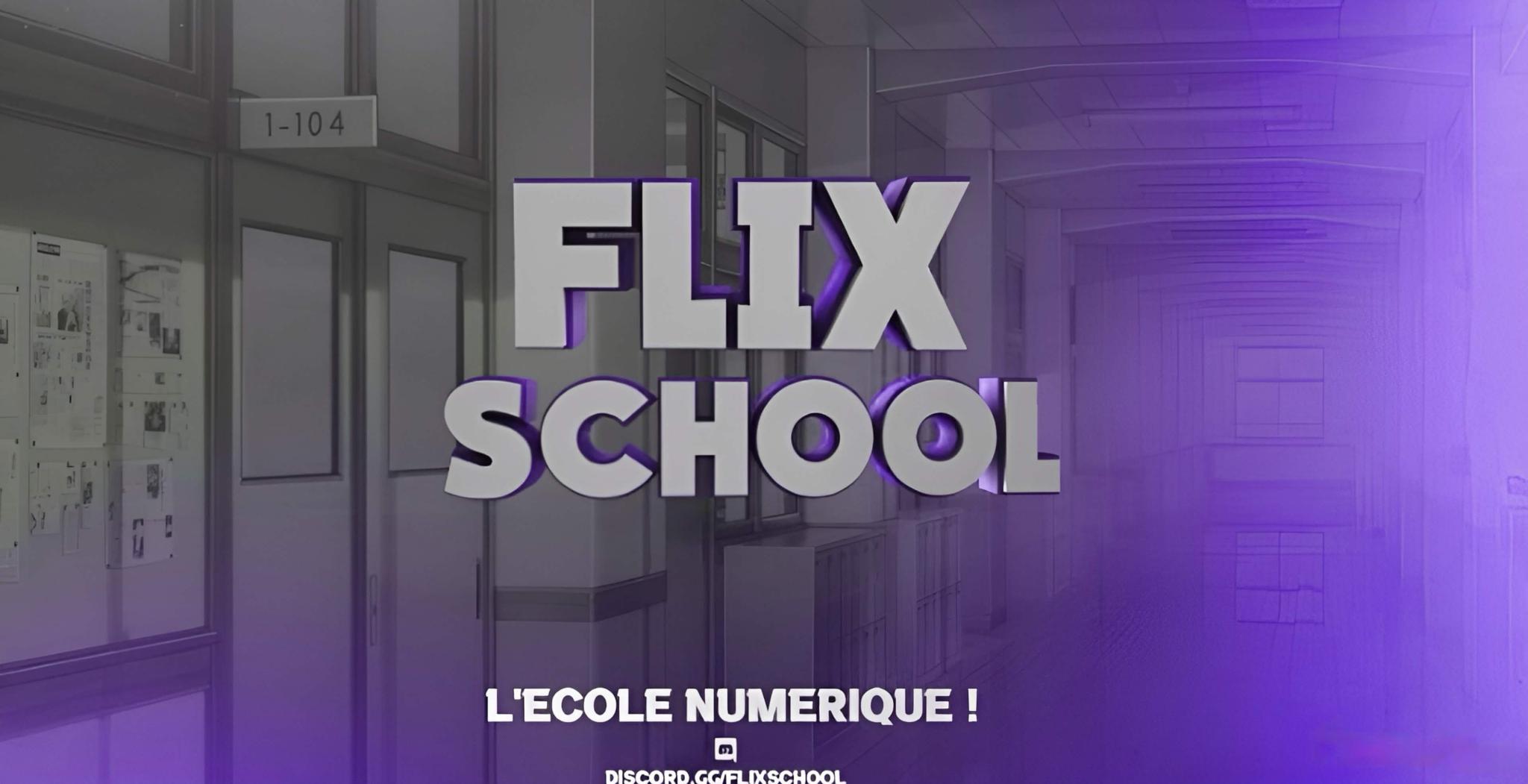 Discovery splash banner for Flix School #BACK Discord server