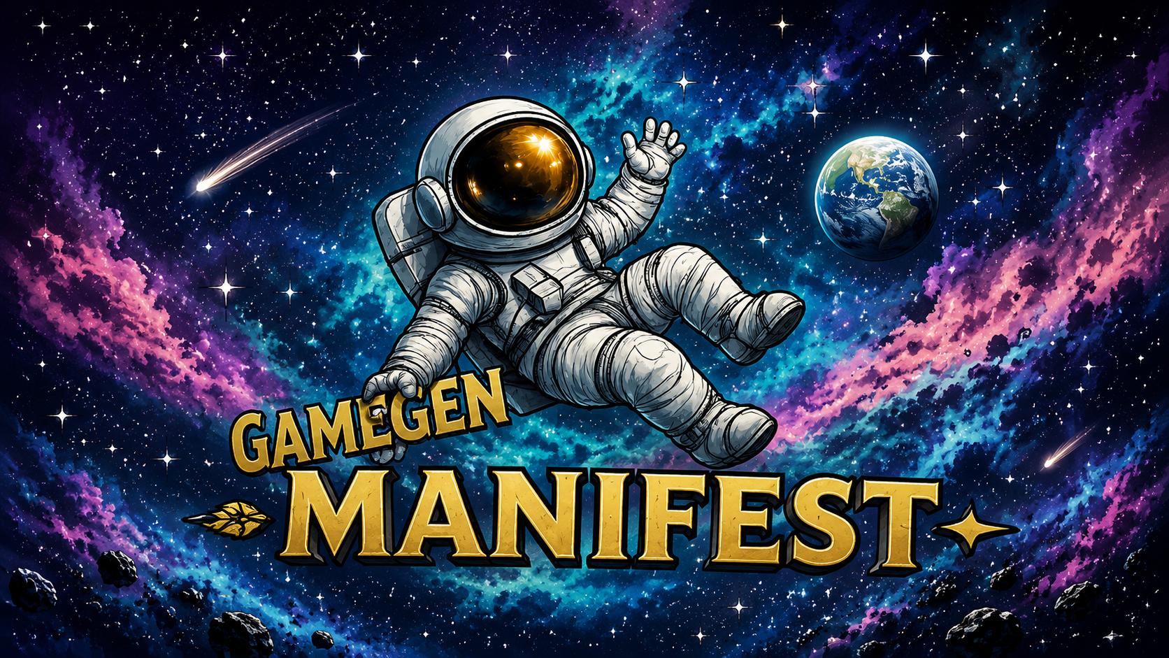 Discovery splash banner for GameGen | Manifests Discord server