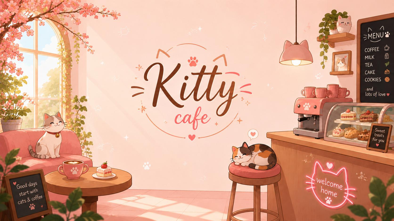 Discovery splash banner for KittyCafe.! ✦ ♡ | HangOut.♡ | Chilling.♡ | Giveaways.♡ | Gaming.♡ Discord server