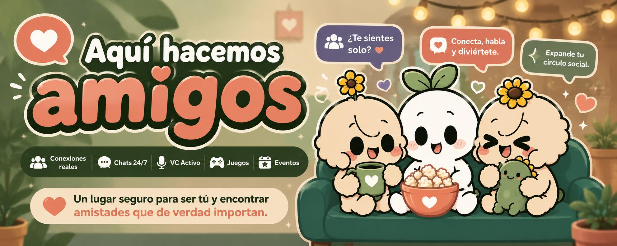 Discovery splash banner for 🤍🍃 Vitzy﹕Crea Amistades﹒Hacer Amigos en Discord﹒VC Activo﹒Servidor para Socializar﹒Hablar Español Discord server