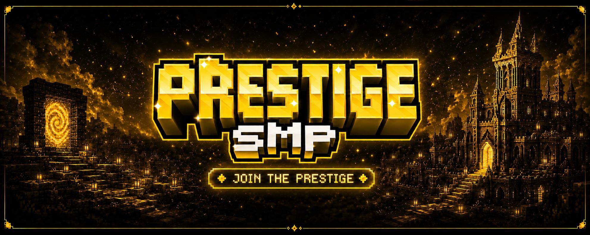 Discovery splash banner for Prestige SMP | Community Discord server