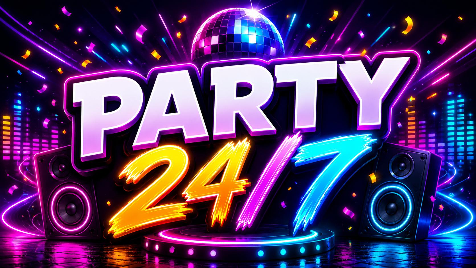 Discovery splash banner for Party 24/7 Discord server