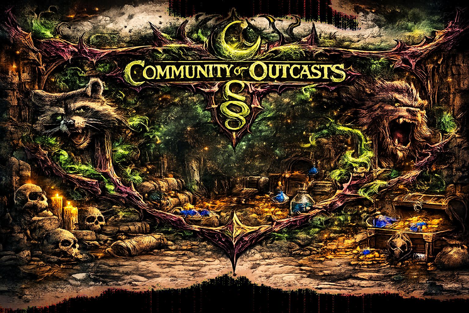 Discovery splash banner for Community of Outcasts Discord server